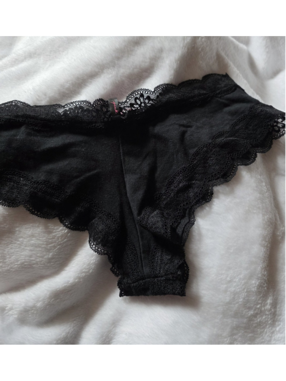 PINK VICTORIA'S SECRET CHEEKSTER PANTIES SIZE MEDIUM Black Wirh Lace Trim Size M